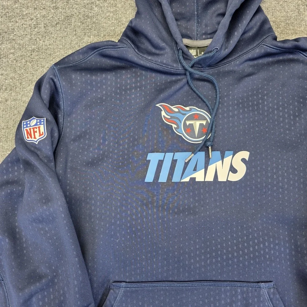 Tennessee Titans Hoodie Medium Blue Fleece Spell Out Logo Nike Therma Fit